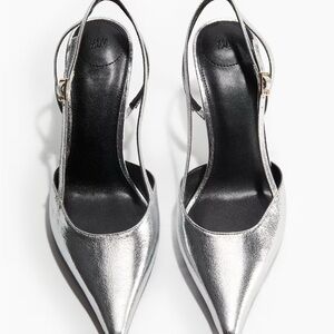 H&M Silver Pointed Slingback Pumps
